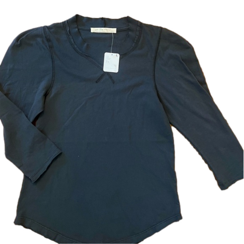 FREE PEOPLE WE THE FREE Black 3/4 Sleeve Raw Edge Top NWT